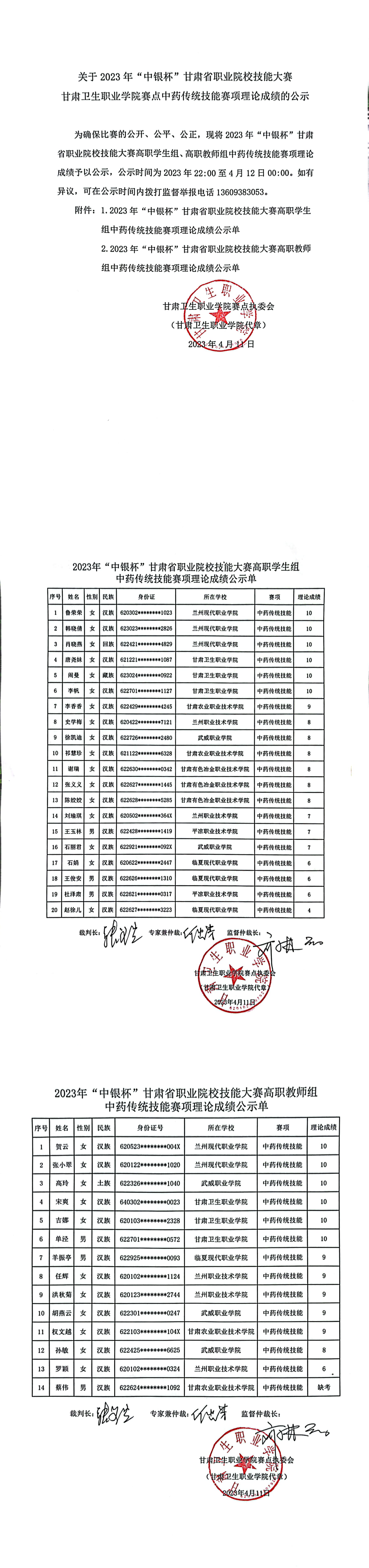 06关于2023年“中银杯”甘肃省职业院校技能大赛365英国上市集团官网赛点中药传统技能赛项理论成绩的公示_00.png